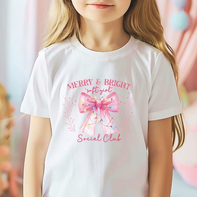 Camiseta Navidades de Coquette de Pink bow (Girls Christmas shirt Merry and Bright Soft Girl Social Club)