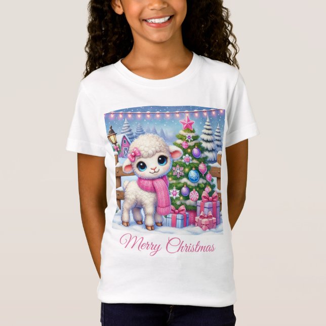 Camiseta Navidades de cordero bonito en la granja (Anverso)