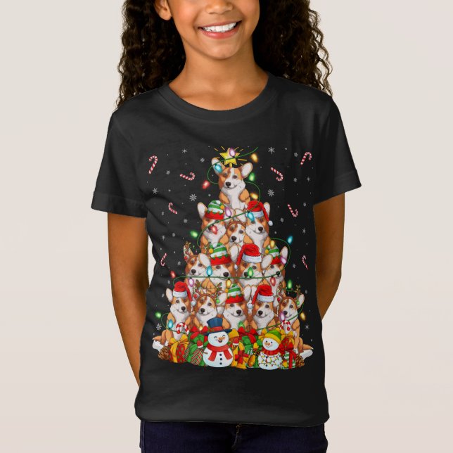 Camiseta Navidades de Corgi Dog Xmas Lighting Tree Santa Co (Anverso)