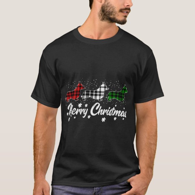 Camiseta Navidades de Corgi galés iluminan a perro verde ro (Anverso)