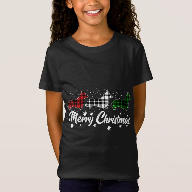 Camiseta Navidades de Corgi galés iluminan a perro verde ro (Anverso)