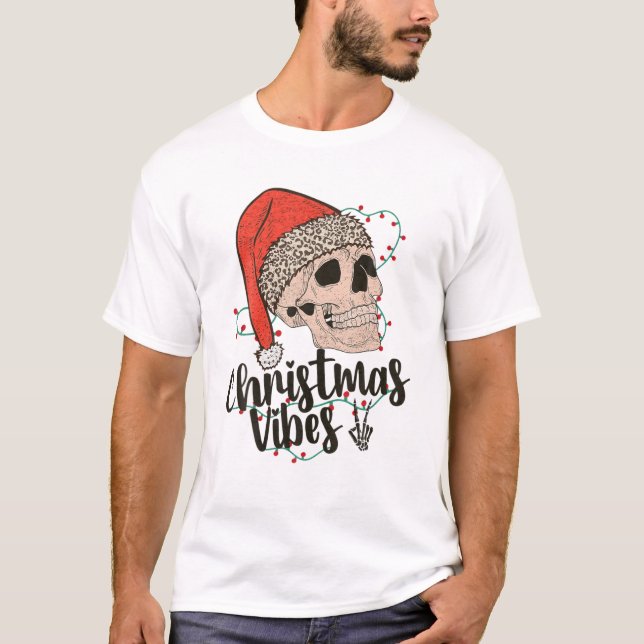 Camiseta Navidades de cráneo Vibes Skeleton Santa Hat Xmas  (Anverso)
