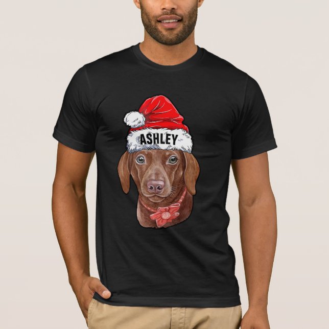 Camiseta Navidades de Cute Dachshund Gorra Perro Grande (Anverso)