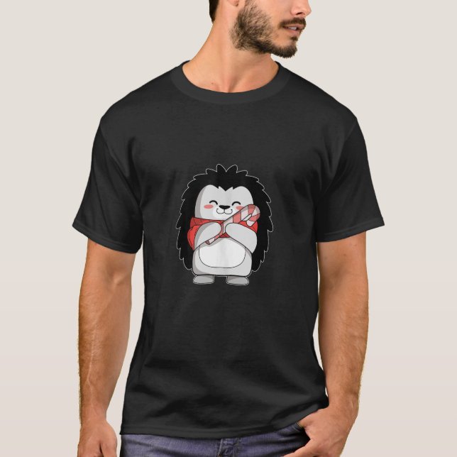 Camiseta Navidades de Cute Hedgehog obsequios con caramelos (Anverso)