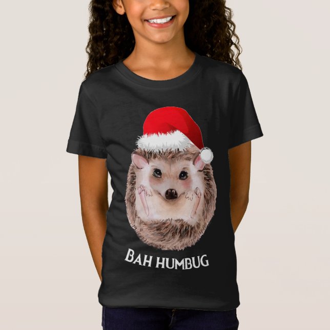 Camiseta Navidades de Cute Hedgehog Santa Hat Bah Humbug (Anverso)