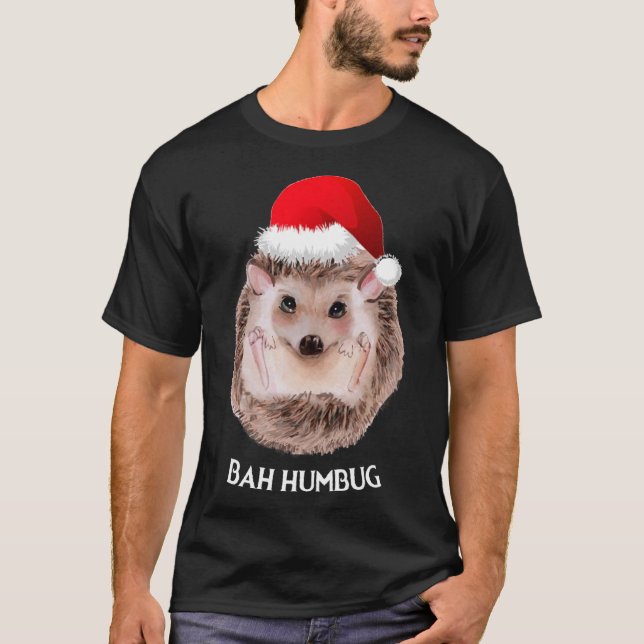 Camiseta Navidades de Cute Hedgehog Santa Hat Bah Humbug (Anverso)
