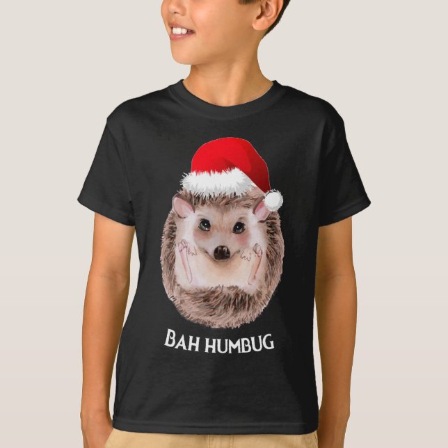 Camiseta Navidades de Cute Hedgehog Santa Hat Bah Humbug (Anverso)
