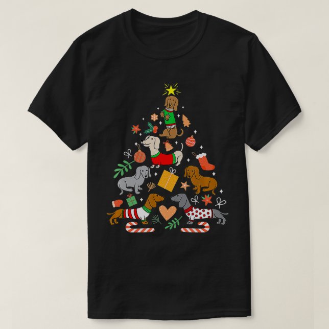 Camiseta Navidades de Cute Ropa de Árbol de Dachshund Perro (Diseño del anverso)