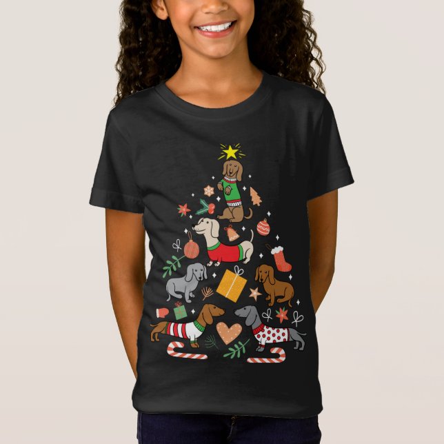 Camiseta Navidades de Cute Ropa de Árbol de Dachshund Perro (Anverso)
