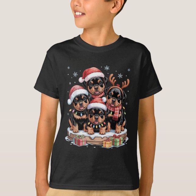 Camiseta Navidades de Cute Rottweiler Pupes Perros Amantes  (Anverso)