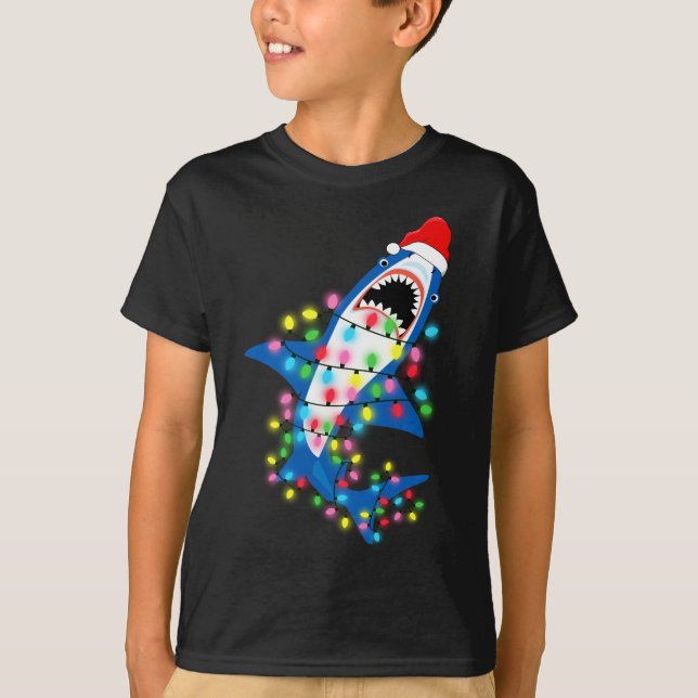 Camiseta Navidades de Cute Santa Shark iluminan a chico (Anverso)