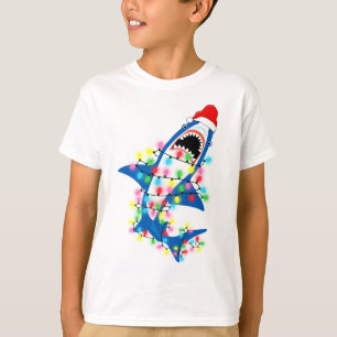 Camiseta Navidades de Cute Santa Shark iluminan a chico