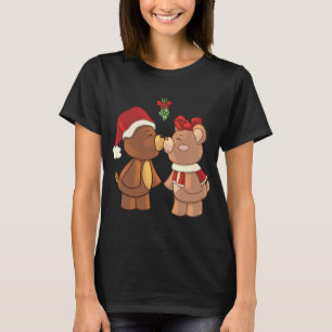 Camiseta Navidades De Cute Teddy Bears Besando Bajo Mistlet