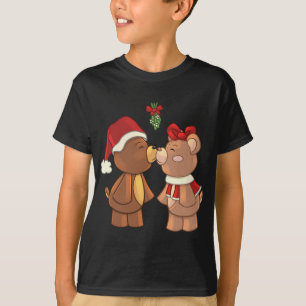 Camiseta Navidades De Cute Teddy Bears Besando Bajo Mistlet