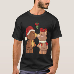 Camiseta Navidades De Cute Teddy Bears Besando Bajo Mistlet