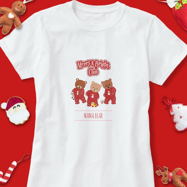 Camiseta Navidades de Cute Teddy Merry y Bright Club Pajama (Merry & Bright Club Teddy Bears t shirt)
