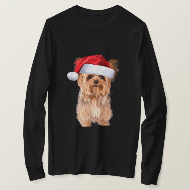 Camiseta Navidades de Cute Yorkshire Terrier Santa Puppy (Anverso del diseño)