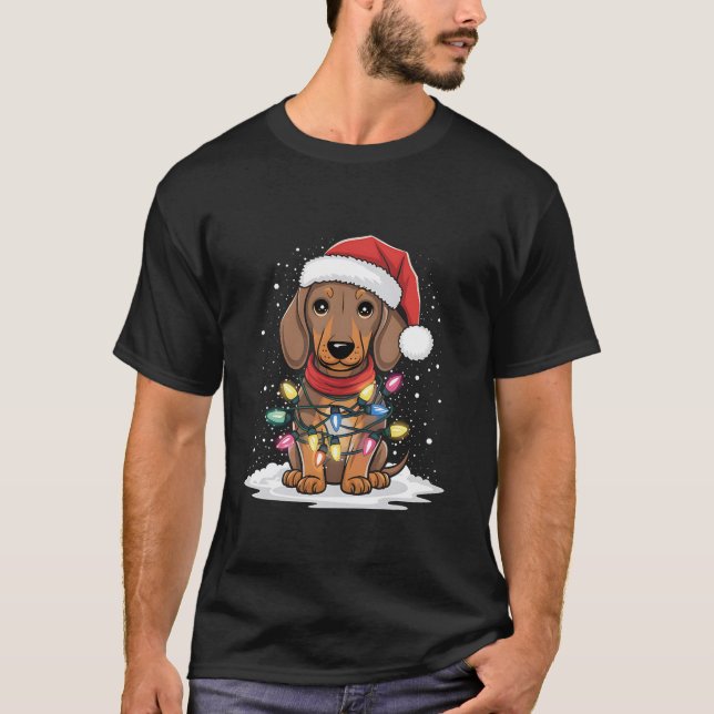 Camiseta Navidades de Dachshund alumbran a Santa Hat Dog Ho (Anverso)