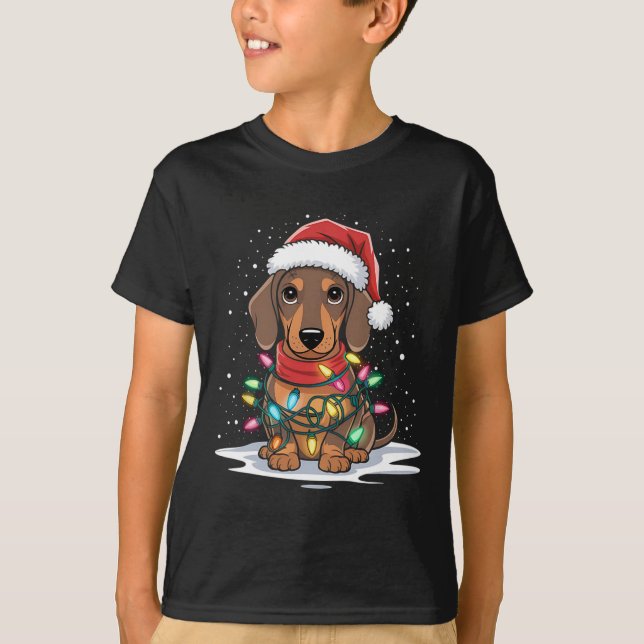 Camiseta Navidades de Dachshund alumbran a Santa Hat Dog Ho (Anverso)