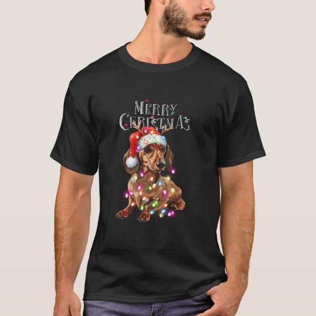 Camiseta Navidades de Dachshund alumbran al perro de Navida (Anverso)