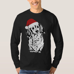 Camiseta Navidades de Dachshund de pelo largo Santa Hat