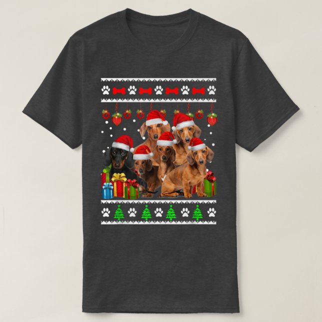 Camiseta Navidades de Dachshund Divertidas Noches de Perro  (Diseño del anverso)