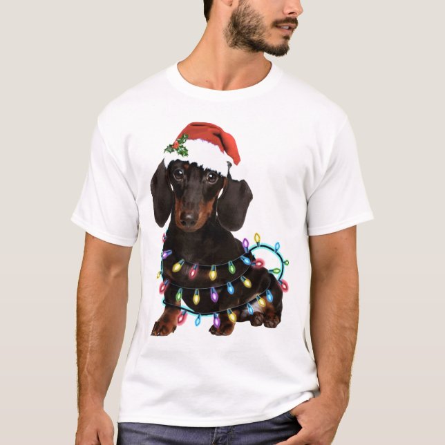 Camiseta Navidades de Dachshund perro gorra hermoso perro (Anverso)