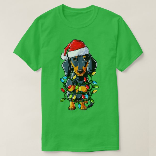 Camiseta Navidades de Dachshund Santa Hat iluminan vacacion (Diseño del anverso)