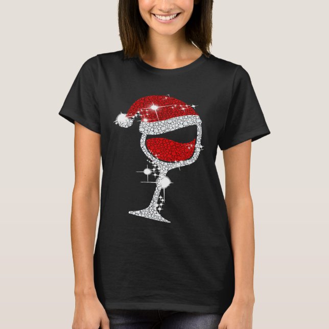 Camiseta Navidades de Diamond Wine Glasses Santa Hat (Anverso)