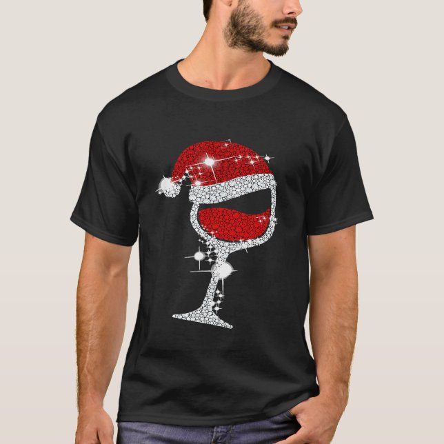 Camiseta Navidades de Diamond Wine Glasses Santa Hat (Anverso)
