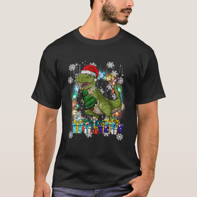Camiseta Navidades de Dinosaurios Árboles Ligeros Navidad (Anverso)