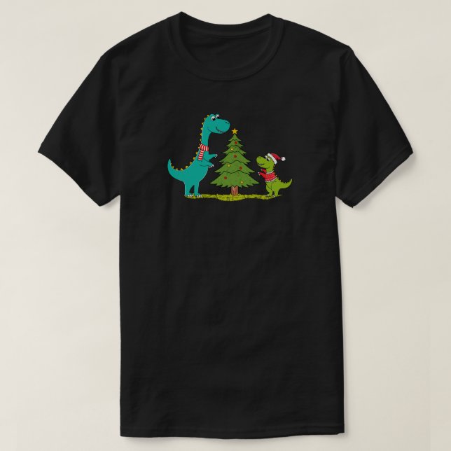 Camiseta Navidades de dinosaurios celebrando (Diseño del anverso)