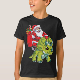 Camiseta Navidades de Dinosaurios de Santa Riding Tricerato