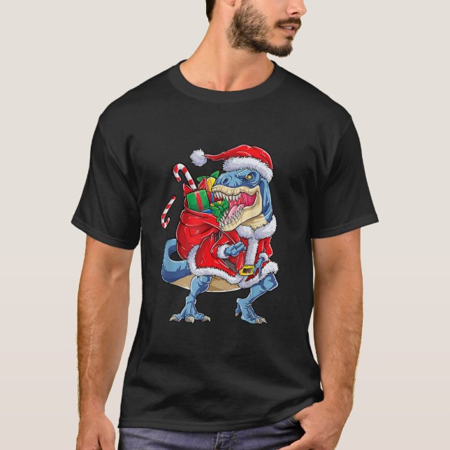 Camiseta Navidades de dinosaurios Santa Claus T Rex Boys Fu (Anverso)