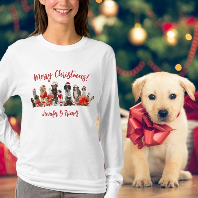 Camiseta Navidades de Dog Lovers (Dog Lovers, Cute, Add Name, Christmas T-Shirt)
