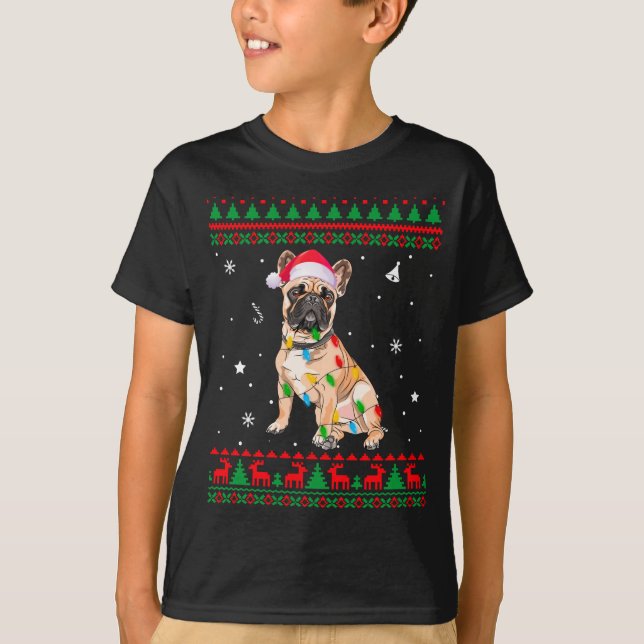 Camiseta Navidades de dulces feos alumbran Bulldog francés (Anverso)