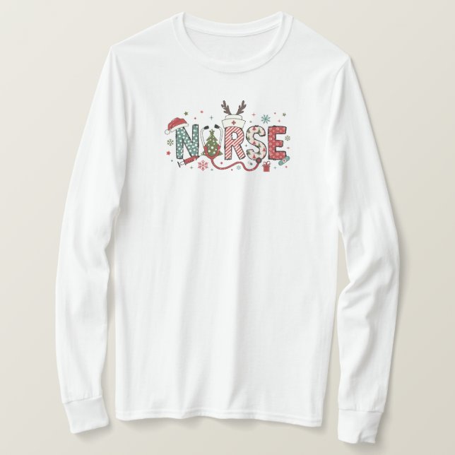 Camiseta Navidades de enfermería Camisas de manga larga (Anverso del diseño)