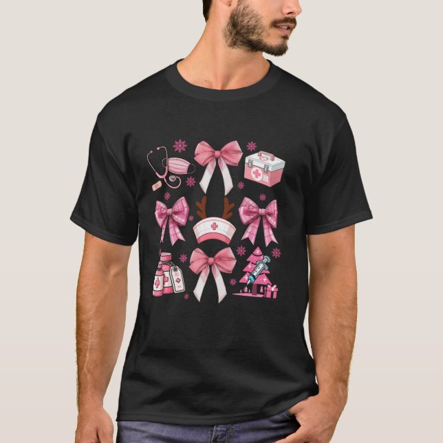 Camiseta Navidades de enfermería íntima Coquette rosa Bow S (Anverso)
