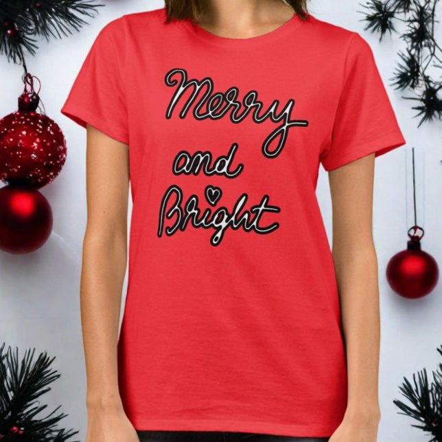Camiseta Navidades de escritura merry y Bright moda festiva (Subido por el creador)