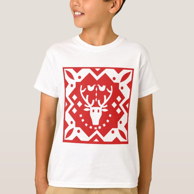 Camiseta Navidades de estilo nórdico rojo de reno de vacaci (Anverso)