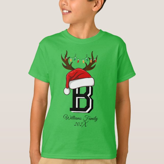 Camiseta Navidades de familia monograma con ropa de juego V (Anverso)