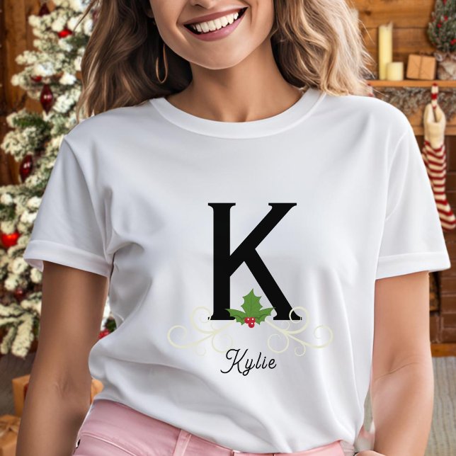 Camiseta Navidades de familia monogramadas Holly Womens (Subido por el creador)