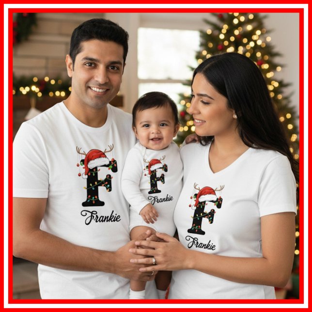 Camiseta Navidades de familia monogramados Antlers Santa Ha (Subido por el creador)