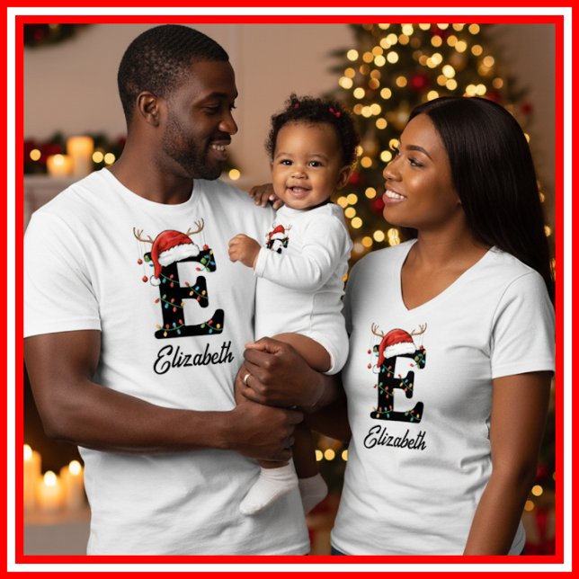 Camiseta Navidades de familia monogramados Antlers Santa Ha (Subido por el creador)
