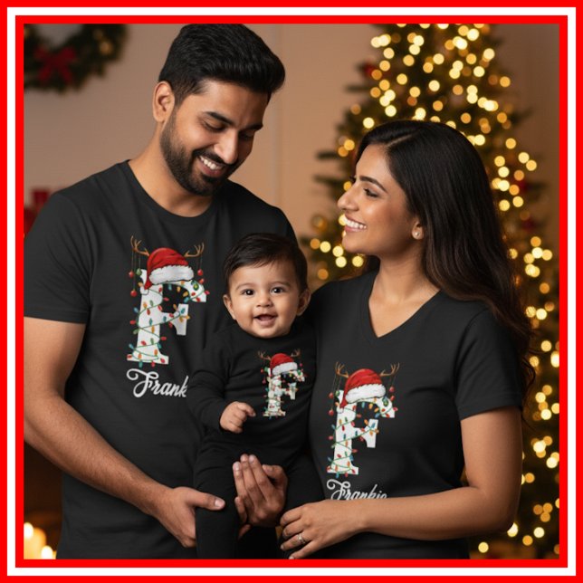 Camiseta Navidades de familia monogramados Antlers Santa Ha (Subido por el creador)