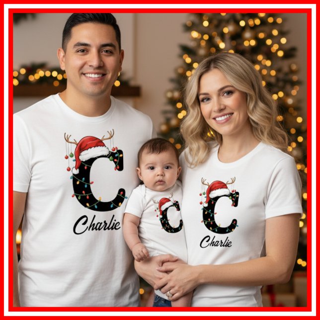 Camiseta Navidades de familia monogramados Antlers Santa Ha (Subido por el creador)
