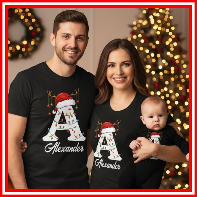 Camiseta Navidades de familia monogramados Antlers Santa Ha (Subido por el creador)