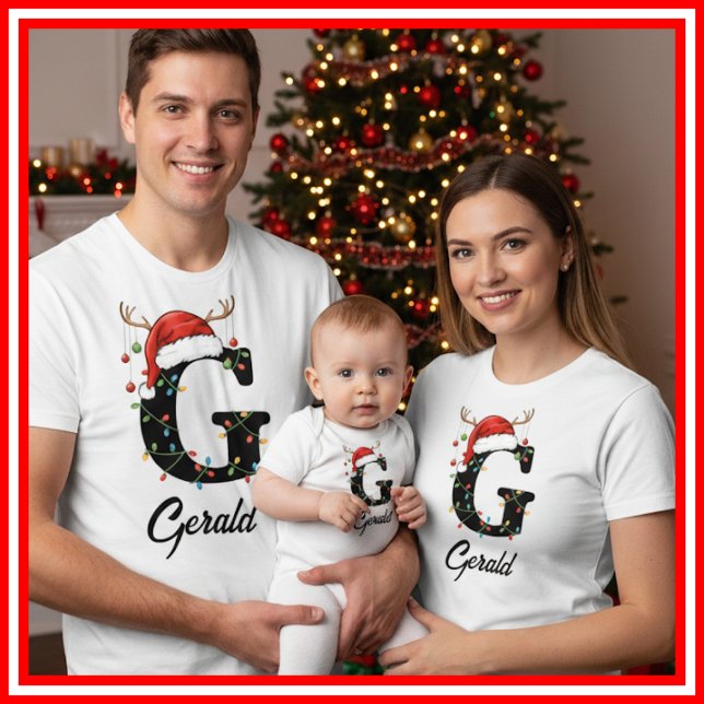 Camiseta Navidades de familia monogramados Antlers Santa Ha (Subido por el creador)