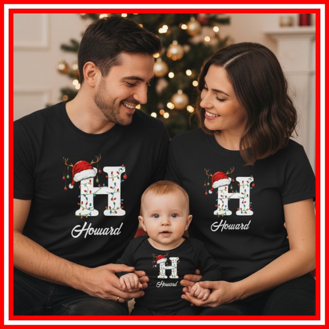 Camiseta Navidades de familia monogramados Antlers Santa Ha (Subido por el creador)