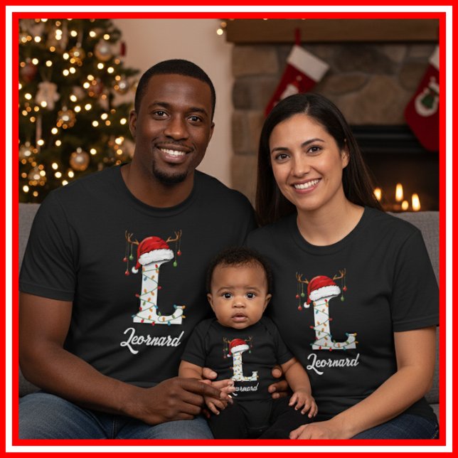 Camiseta Navidades de familia monogramados Antlers Santa Ha (Subido por el creador)